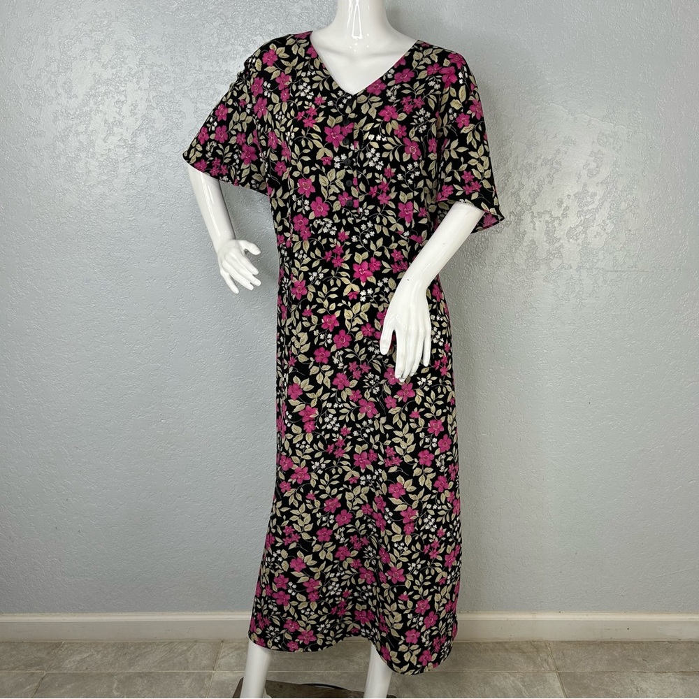 Vintage 90s Dark Cottagecore Plus Size Modest Fit Flare Midi Dress Size 18W
